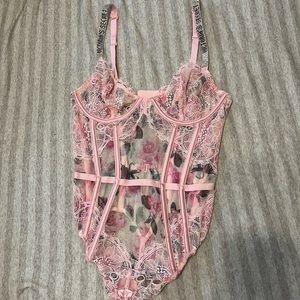 Victoria’s Secret pink floral lace bodysuit lingerie S